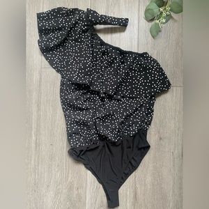 Black and white Polka dot one sleeve bodysuit